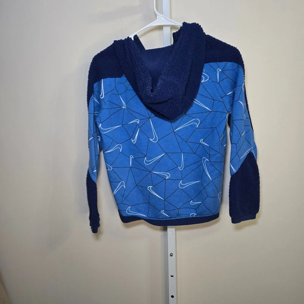 Kids Boys Nike Full‎ Zip Hoodie Blue Geometric Swoosh Sherpa Lined Jacket Size M